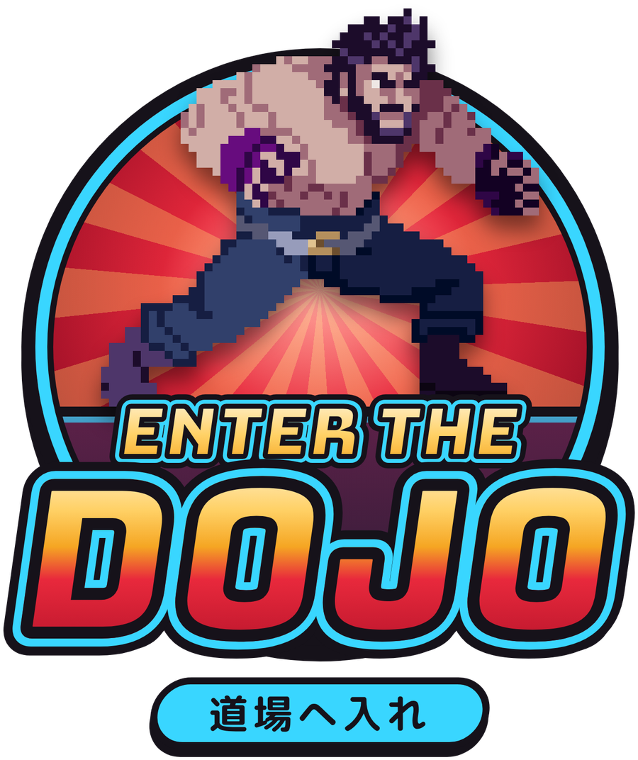Enter The Dojo logo: a pixel-art brawler in front of a red sunburst